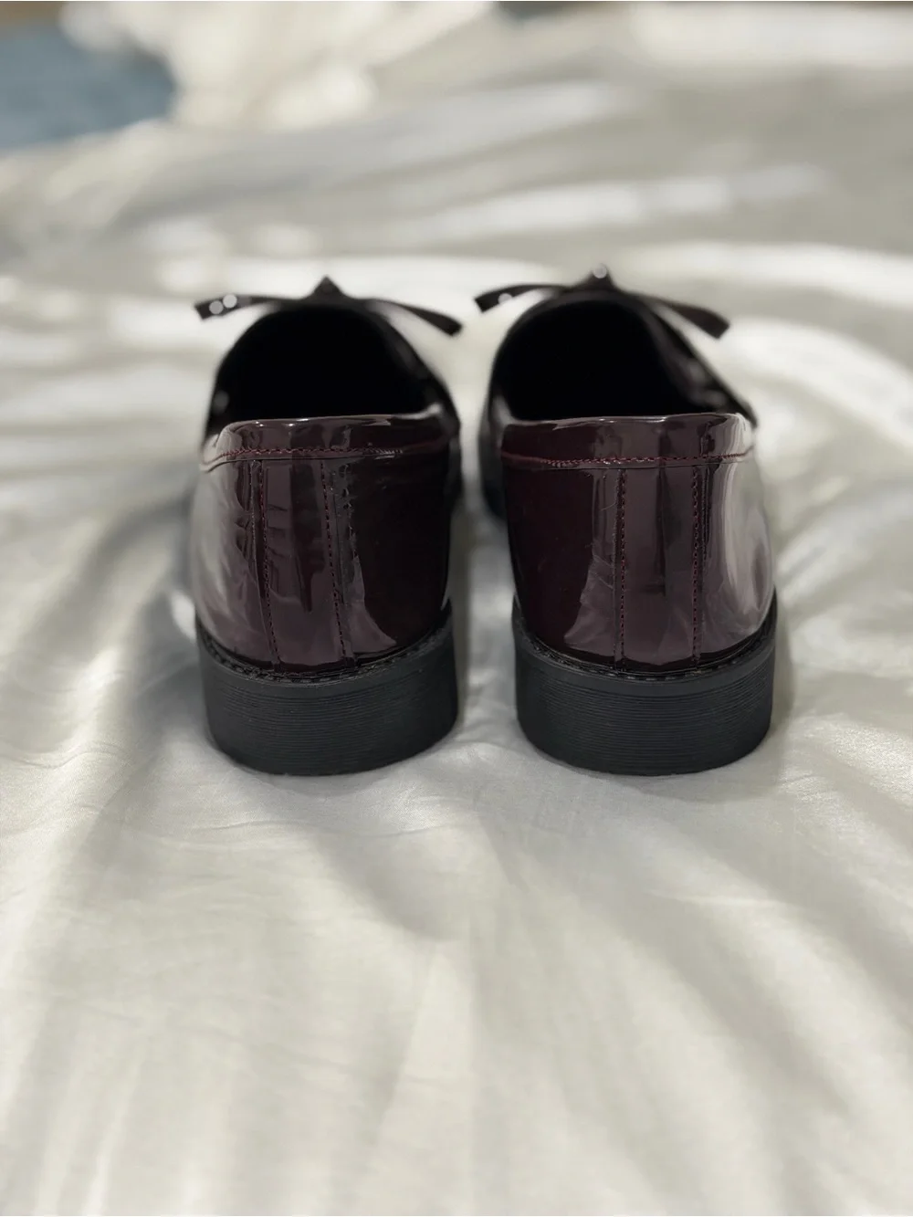 Patent Shine Tassel Loafers in Deep Burgundy